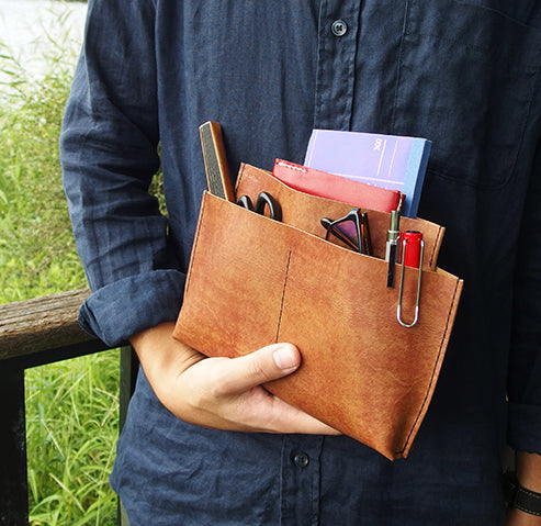 [本革バッグインバッグ]  手縫い/5レザーポケット L