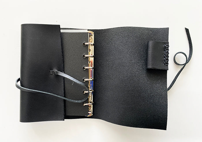 アウトレット 紐巻きmini6穴システム手帳エッジタイプ ブラック